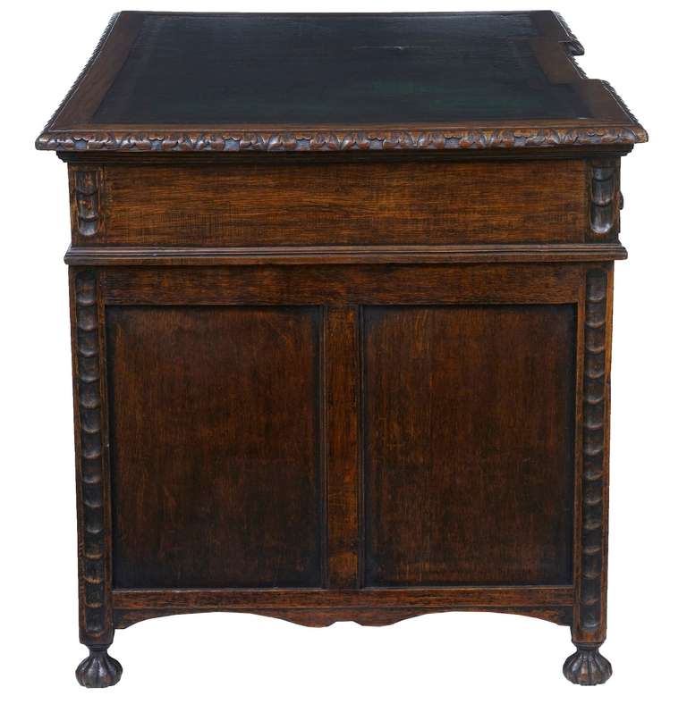 English 19th Century High Victorian Carved Oak Pedestal Desk