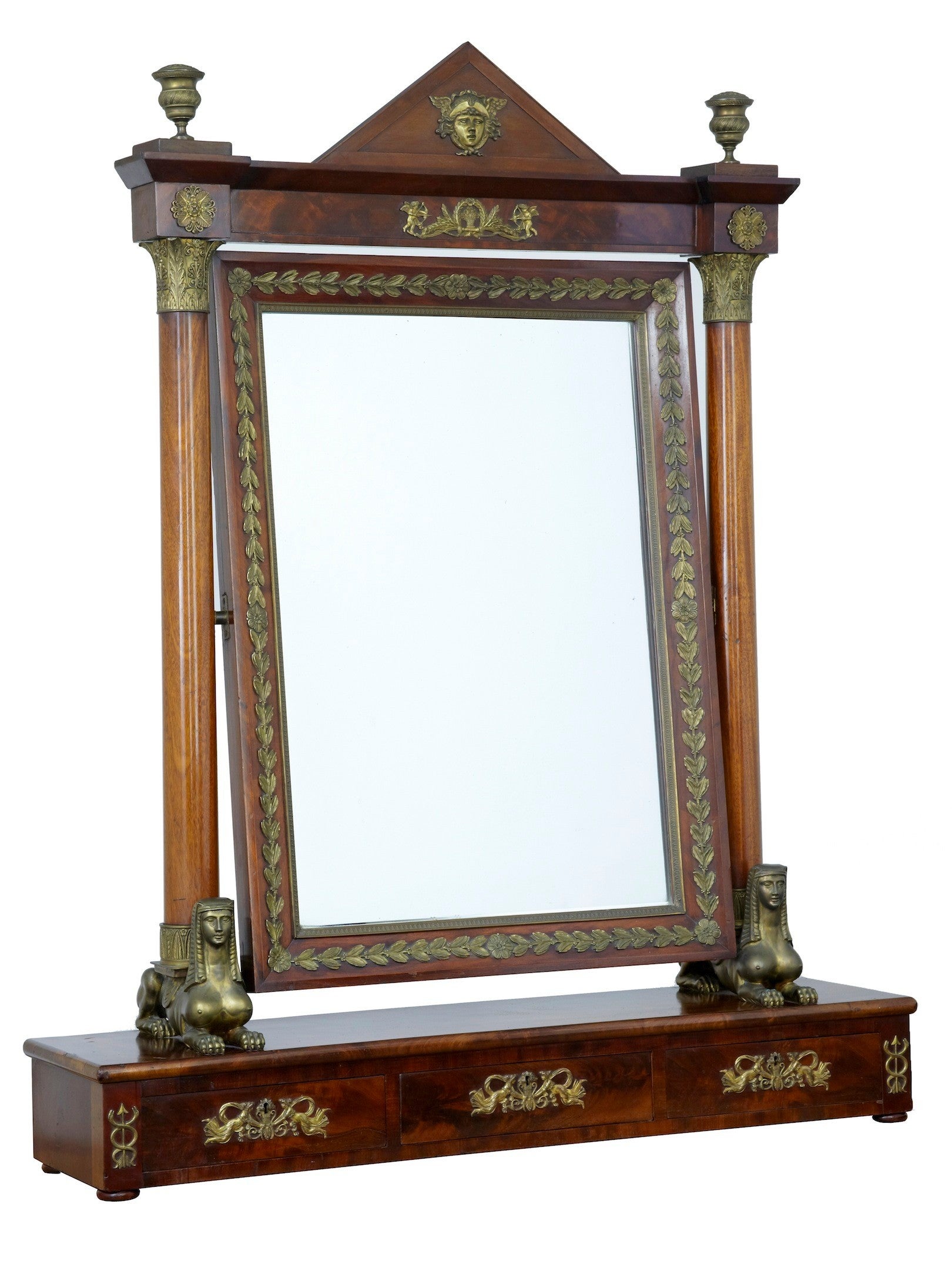 19th Century French Empire Mahogany Large Dressing Mirror