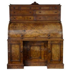 Antique Quality 19th Century Burr Walnut Cylinder Desk