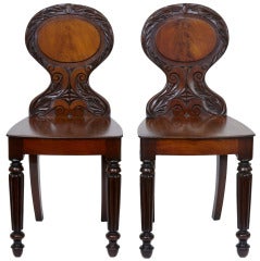 Pair of 19th Century Carved Mahogany Hall Chairs