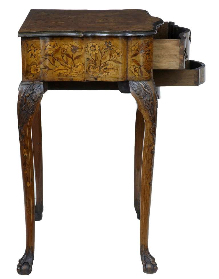 18th Century Dutch Marquetry Carved Walnut Side Table