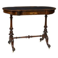 19th Century Carved Inlaid Walnut Kidney Shaped Desk Table