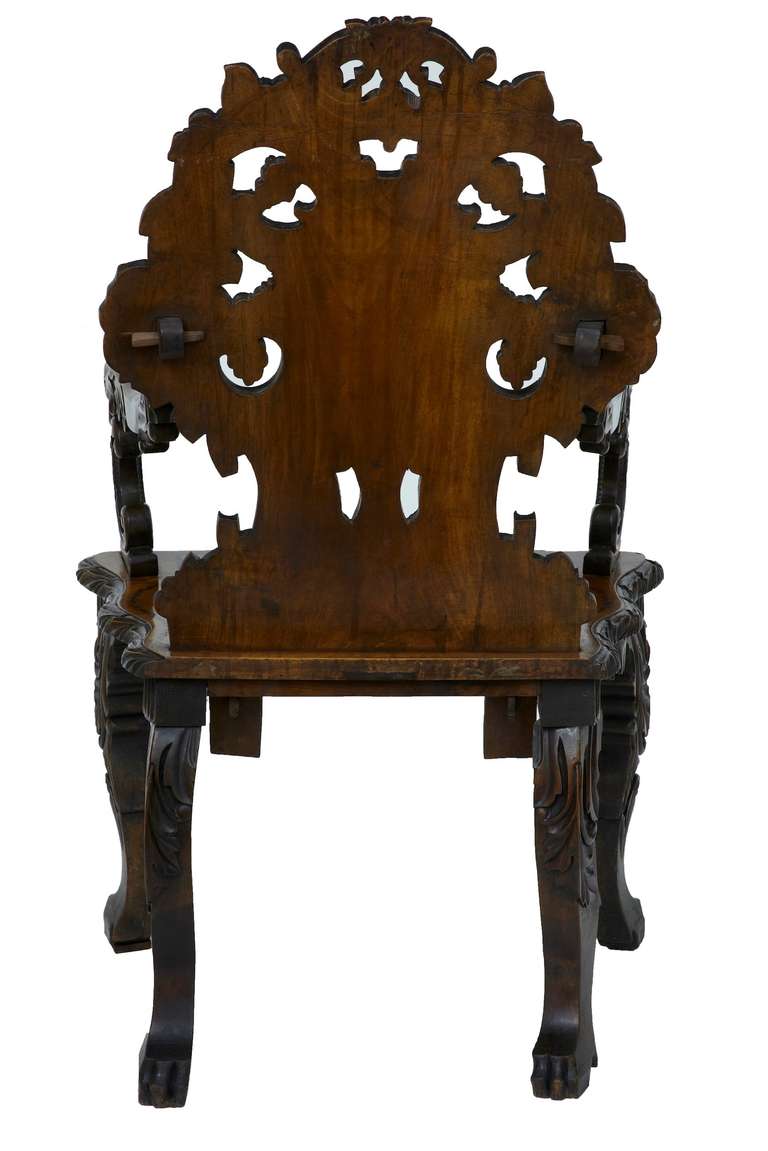 19th Century Carved Inlaid Walnut Black Forest Armchair In Excellent Condition In Debenham, Suffolk