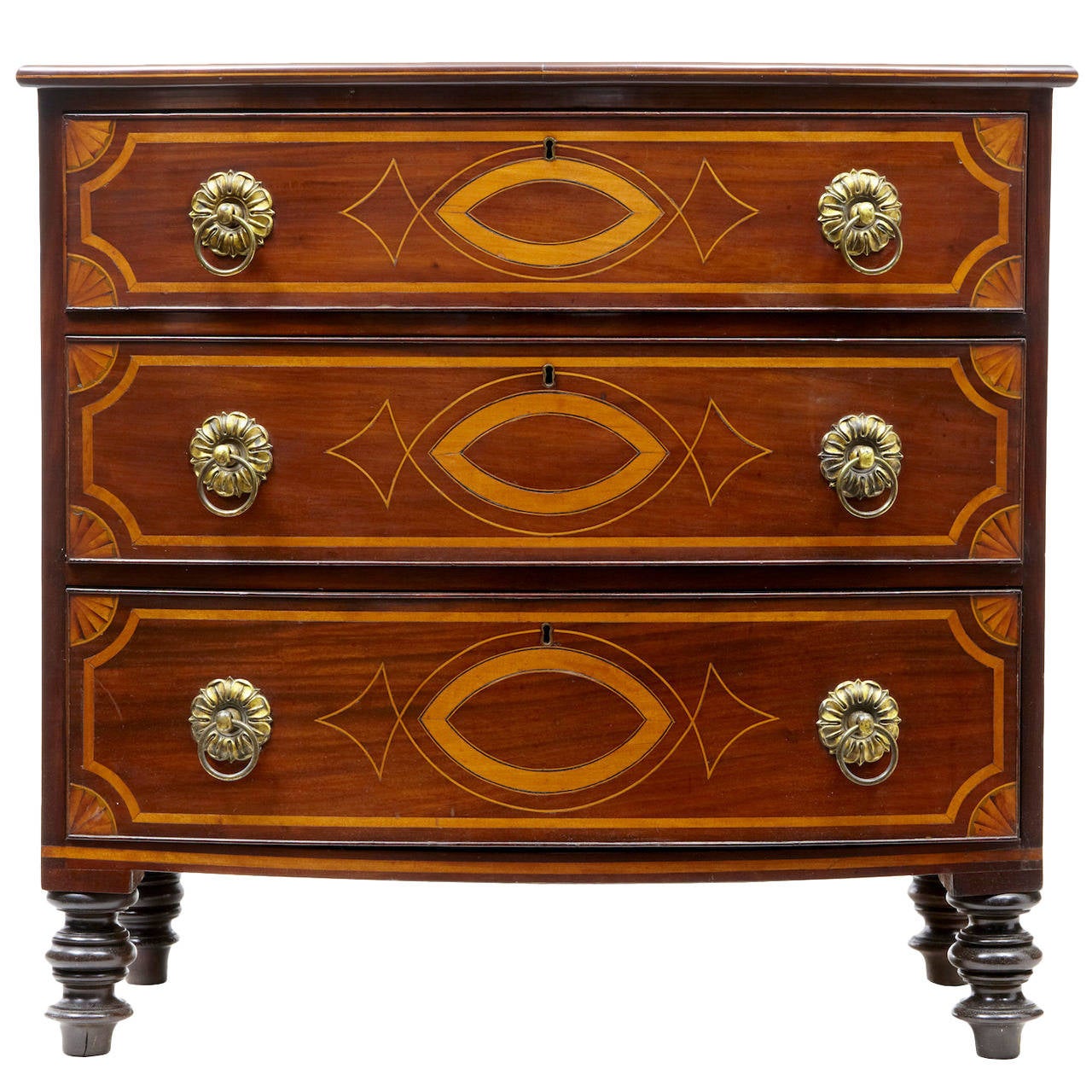 Early 19th Century Irish Inlaid Mahogany Bowfront Chest of Drawers at