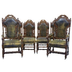 Set of 6 +2 19th Century Victorian Carved Oak Gothic Dining Chairs