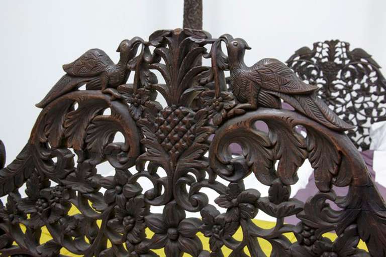 Padouk Massive 19th Century Ornately Carved Solid Rosewood Four Poster Bed