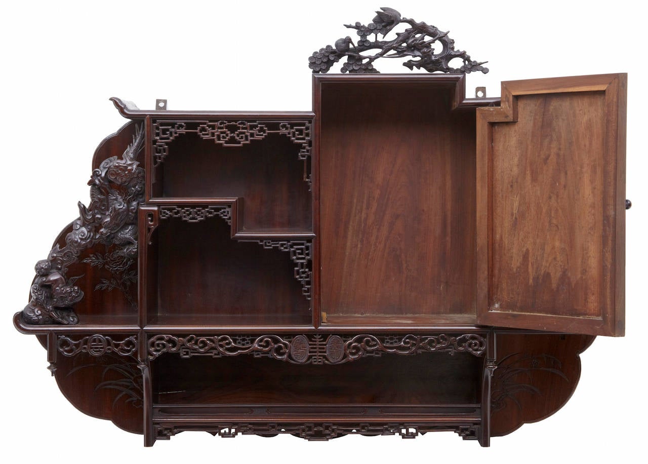 19th Century Carved Chinese Hardwood Wall Cabinet
