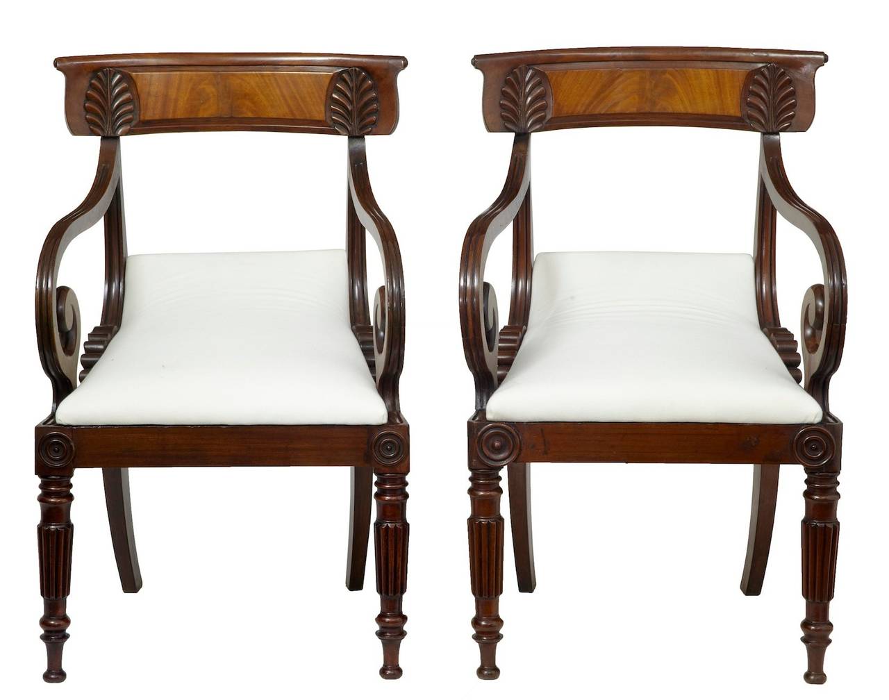 Fine pair of William IV chairs circa 1830. 

Recently upholstered in white calico ready for the customer to add their choice of fabric.