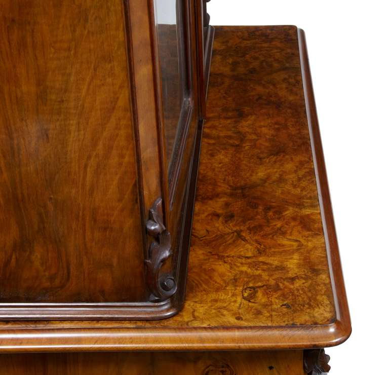 Mid-19th Century Victorian Burr Walnut Bookcase with Architectural Cornice 2