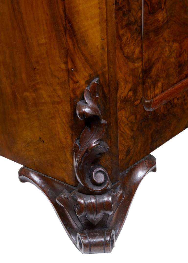 Mid-19th Century Victorian Burr Walnut Bookcase with Architectural Cornice 3