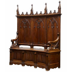 Superb 19th Century French Walnut Concave Gothic Settle