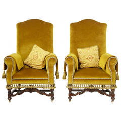 Fine Quality Pair of Victorian High Back Armchairs