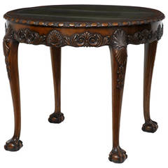 1920s Carved Mahogany Leather-Top Center Table