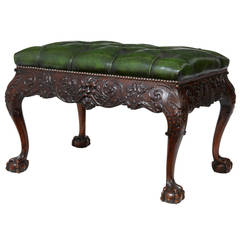 Early 20th Century Carved Chippendale Influenced Mahogany Stool