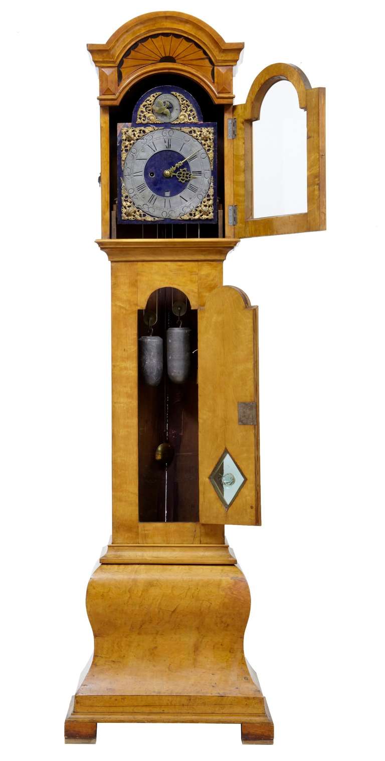 Danish 18th Century Birch Scandinavian Longcase Grandfather Clock