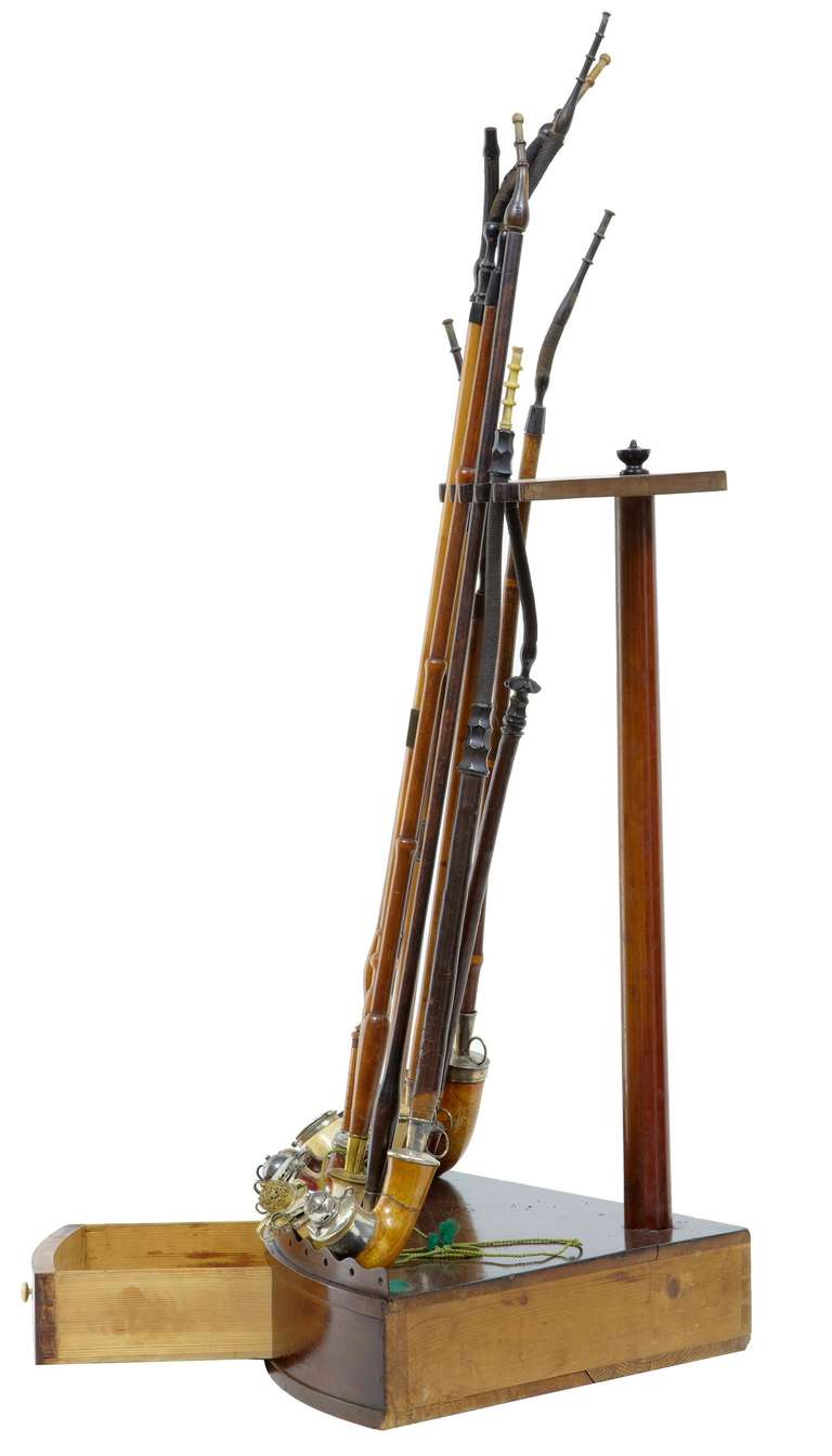 Austrian 19th Century Mahogany Decorative Pipe Rack with Meerschaum Pipes