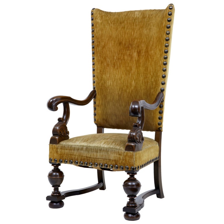 Rare 19th Century French Oak Large High Back Armchair For Sale at 1stdibs