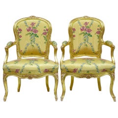 Near Pair of 18th Century Louis XV French Gilt Fauteuil Armchairs by Michard 12