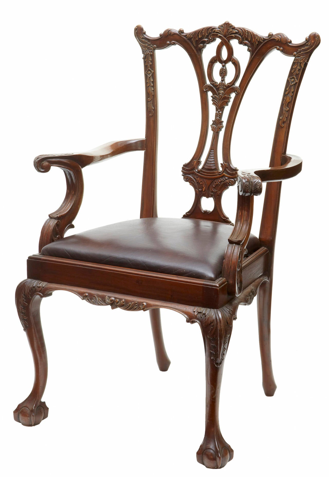 Set of Twelve 19th Century Chippendale Inspired, Carved Mahogany Dining Chairs