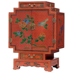 20th Century Chinese Red Laquer Table Cabinet