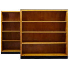 Pair of Art Deco Birch and Ebonised Open Bookcases