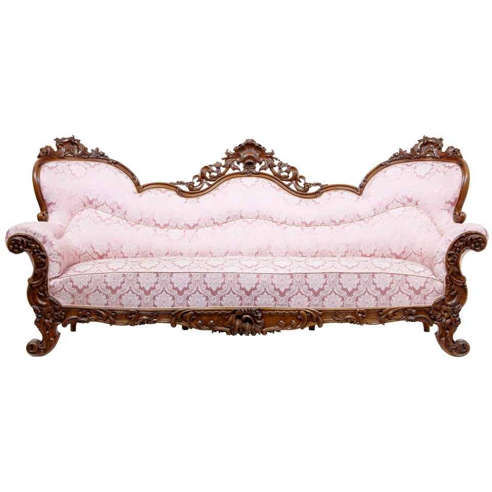 Large 19th Century Victorian Carved Mahogany Sofa