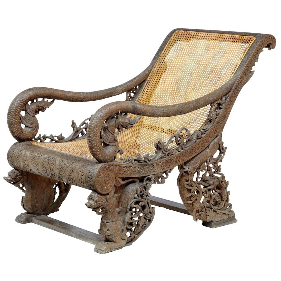 Rare 19th Century Profusely Carved Burmese Veranda Chair