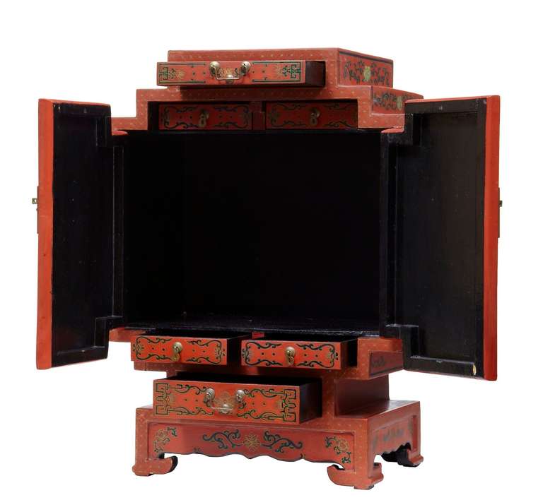 20th Century Chinese Red Laquer Table Cabinet