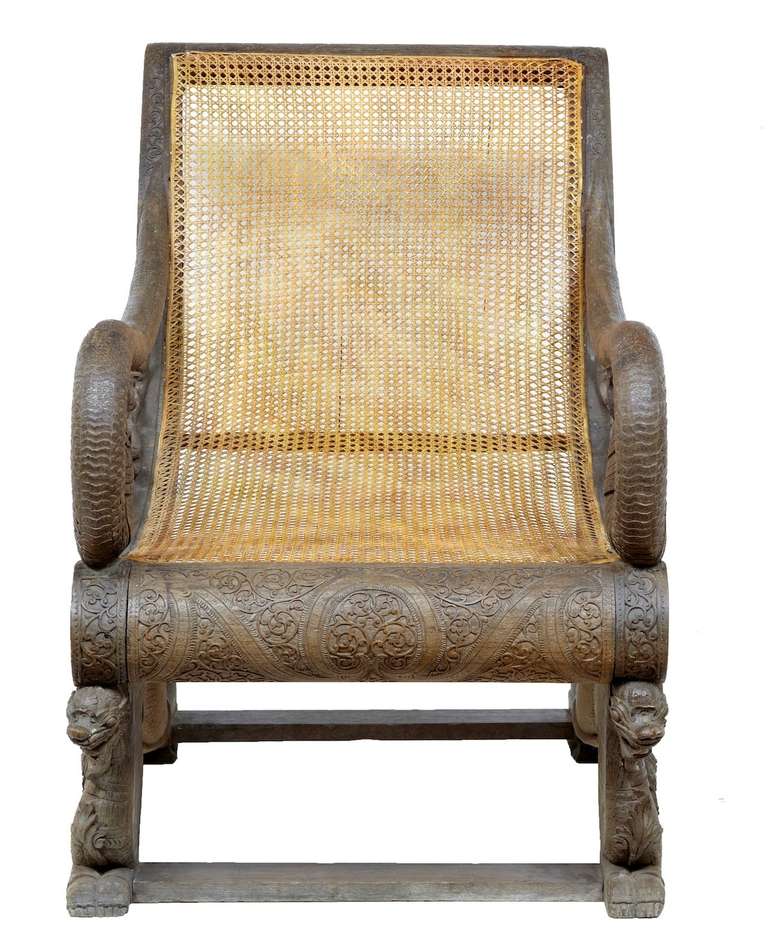 Rare 19th Century Profusely Carved Burmese Veranda Chair In Excellent Condition In Debenham, Suffolk