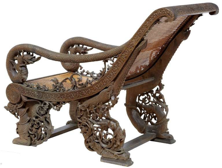 Rare 19th Century Profusely Carved Burmese Veranda Chair 1