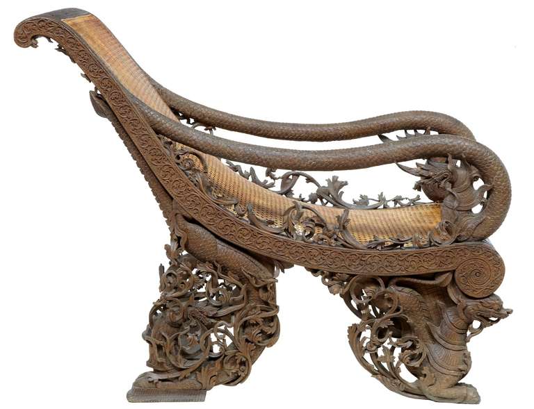 Rare 19th Century Profusely Carved Burmese Veranda Chair 2