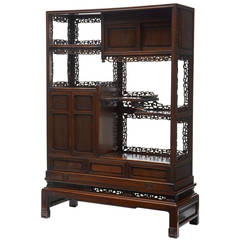 Late 19th Century Chinese Carved Huanghuali Display Cabinet