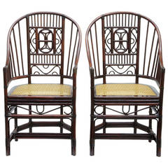 Pair of Early 20th Century Chinese Bamboo and Canework Chairs