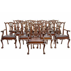 Set of Twelve 19th Century Chippendale Inspired, Carved Mahogany Dining Chairs