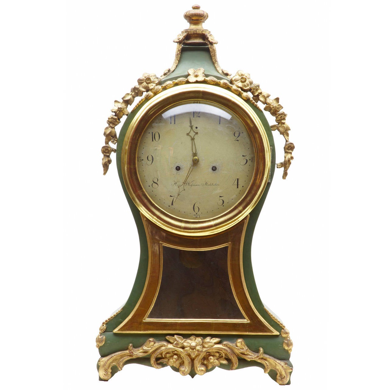 18th Century Viennese Dark Green Painted and Giltwood Mantle Clock For