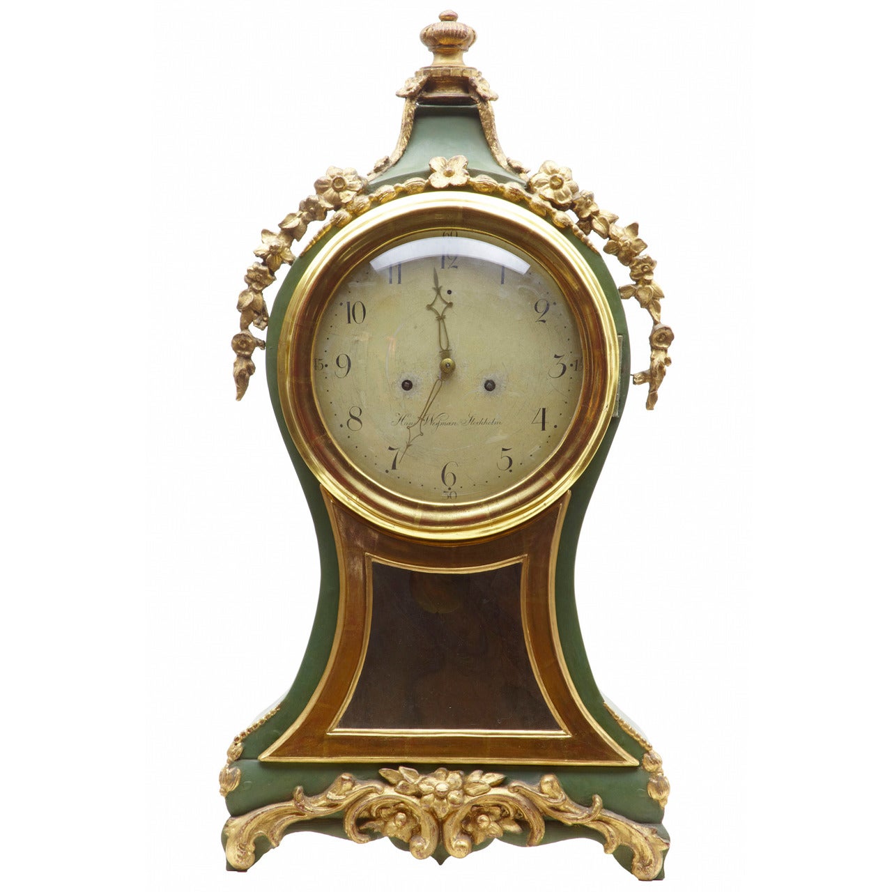 18th Century Swedish Gilt and Painted Mantle Clock