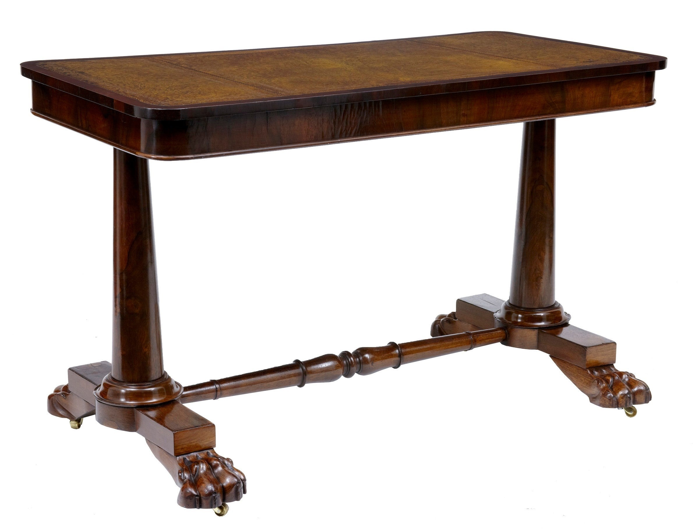 19th Century Antique Regency Rosewood Lion Paw Library Table Desk