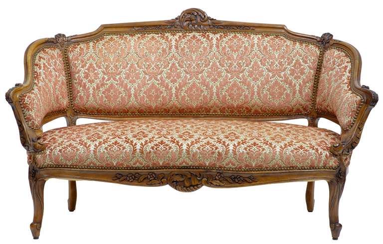 19th Century French Carved Walnut 3 Piece Suite