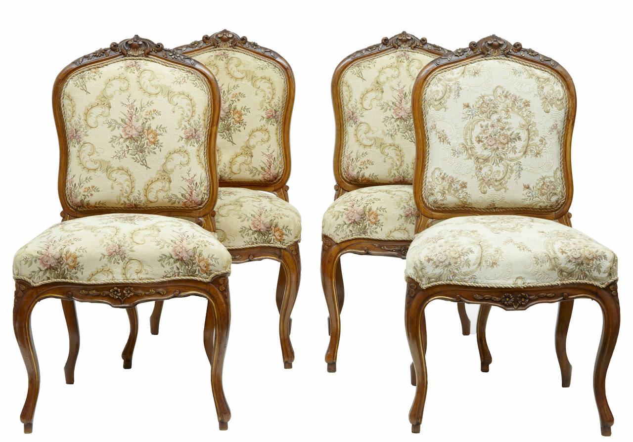 19th Century French Carved Walnut, Seven-Piece Salon Suite of Sofa and Chairs