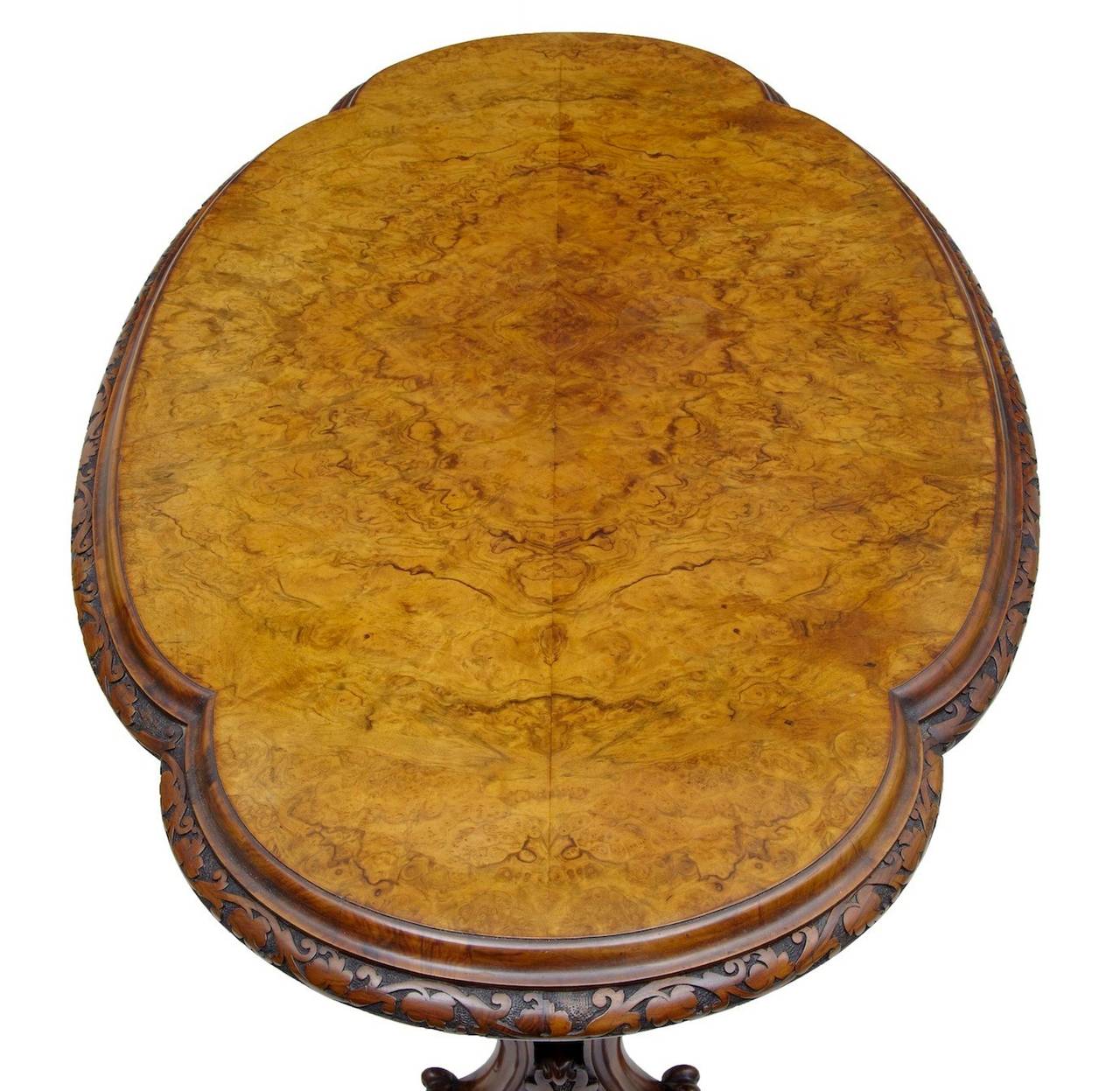 Victorian 19th Century Carved Walnut Oval Side Table