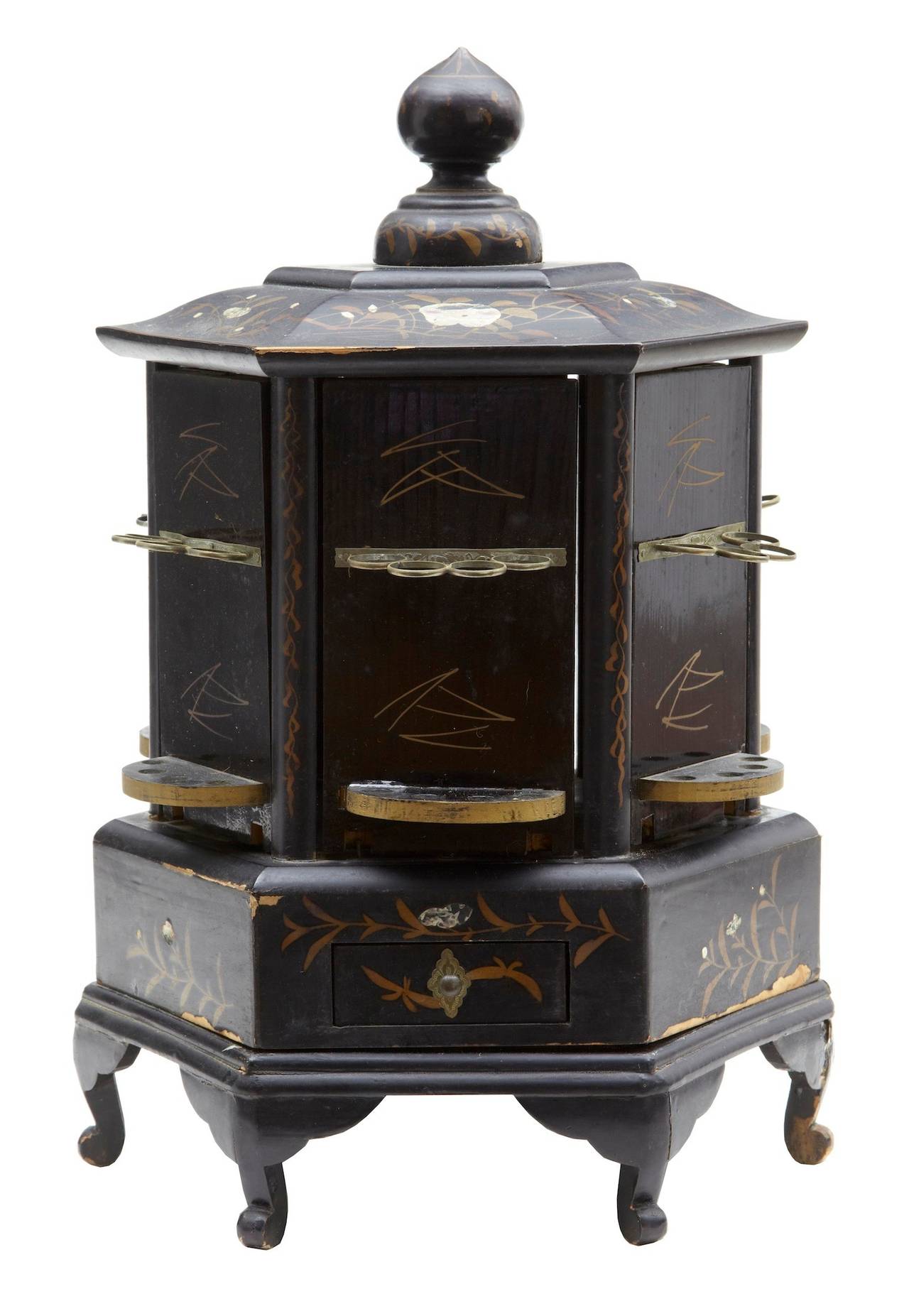 Victorian 19th Century Japanese Black Lacquer Decorative Cigar Box