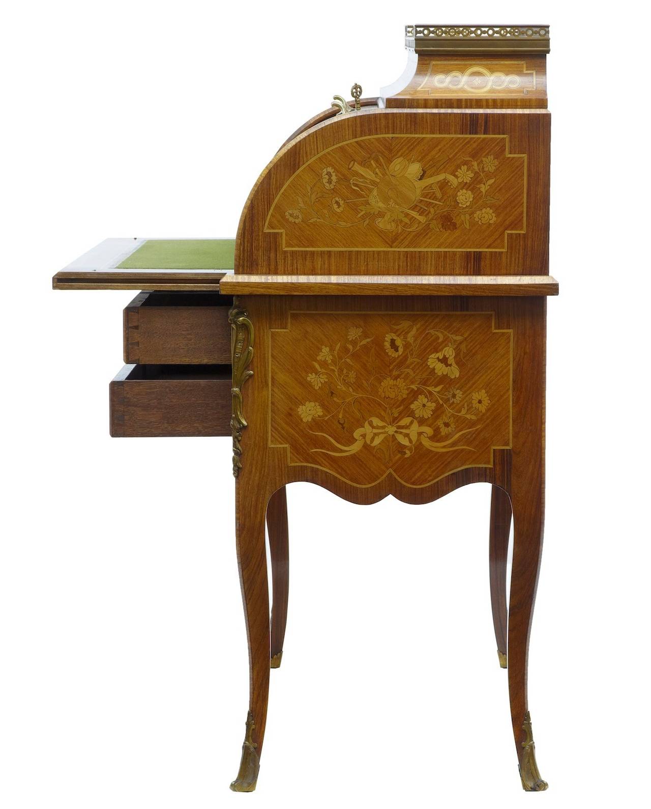 English 19th Century Louis XV Influenced Inlaid Mahogany Ladies Writing Desk