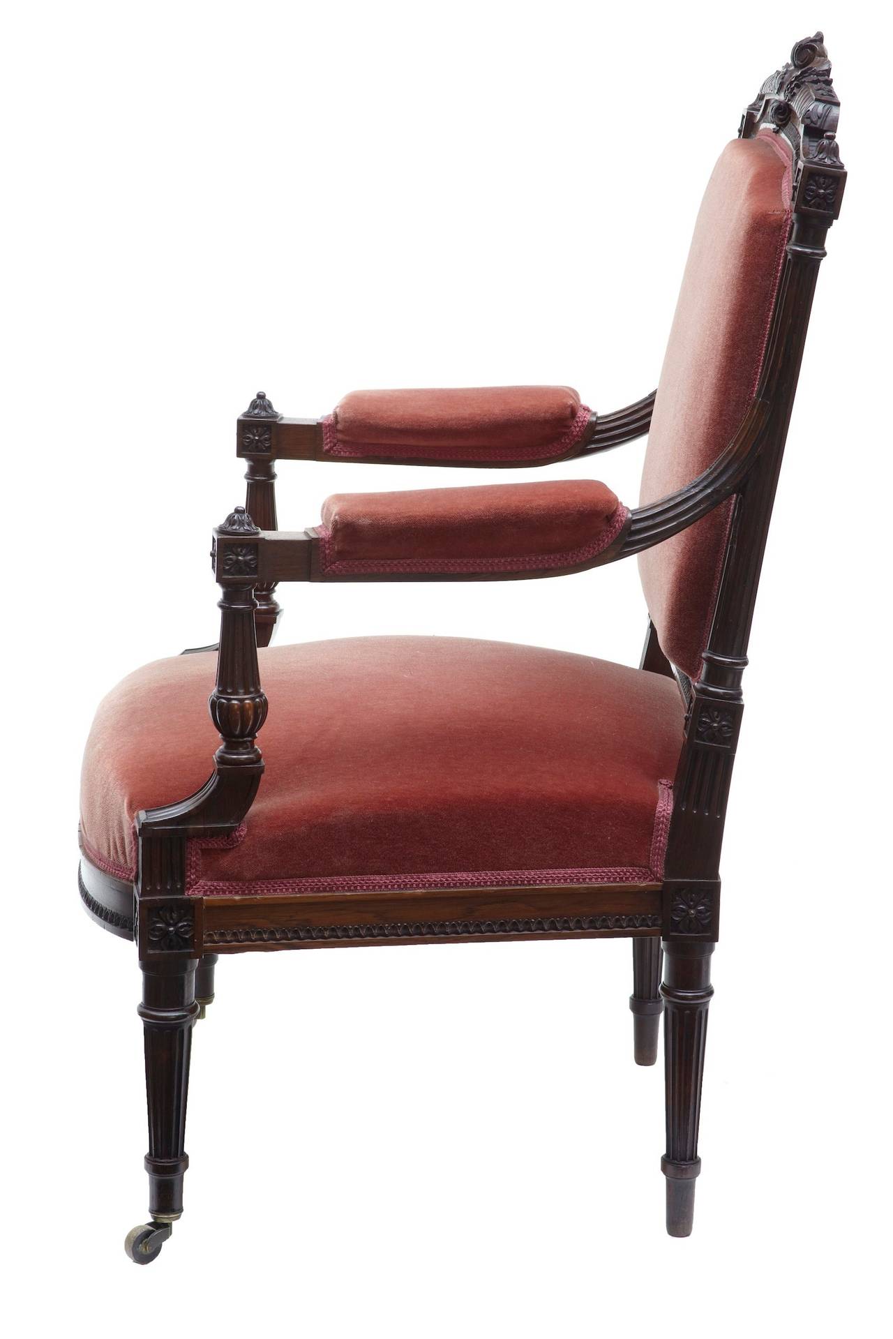 Victorian 19th Century French Carved Rosewood Armchair