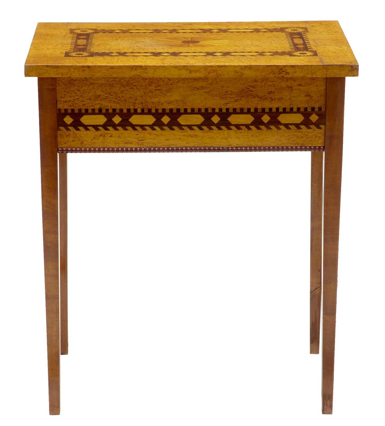 Swedish 19th Century Birch Root Inlaid Sewing Side Table