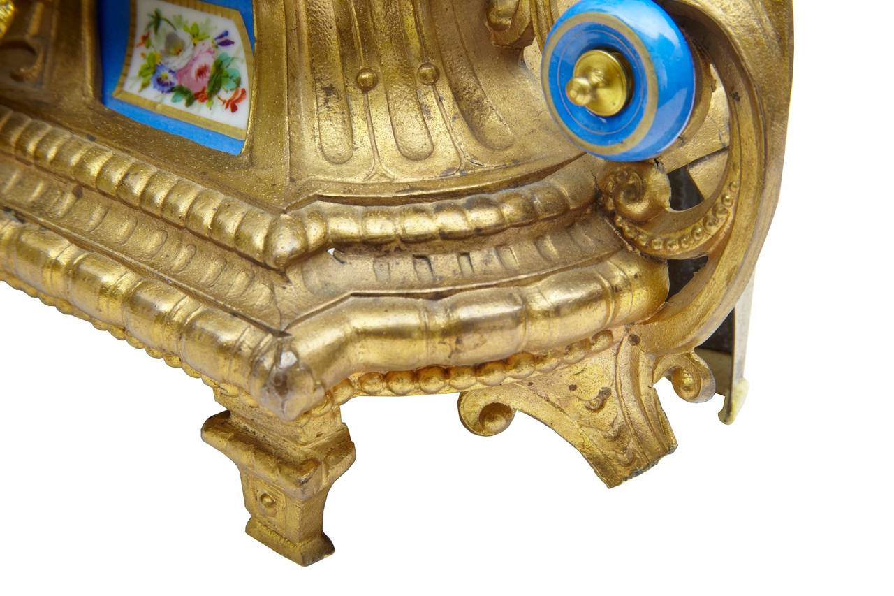 Renaissance 19th Century French Gilt Mantle Clock with Sevres Plaques