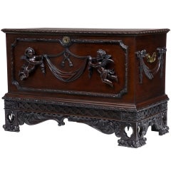 19th Century Irish Carved Mahogany Chippendale Revival Silver Chest Coffer