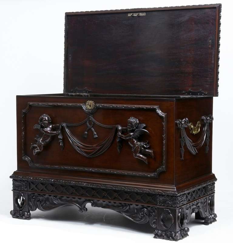 19th Century Irish Carved Mahogany Chippendale Revival Silver Chest Coffer