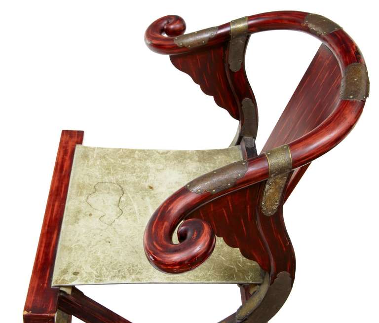 1920s Folding Mongol Horse Shoe Armchair In Excellent Condition In Debenham, Suffolk