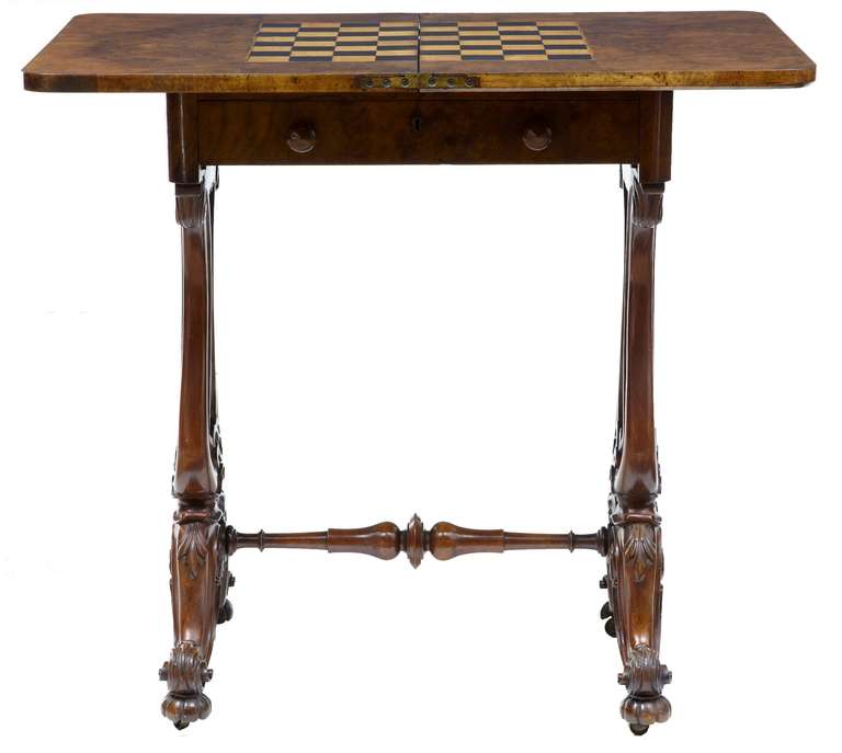 19th Century Victorian Burr Walnut Games Occasional Table 1