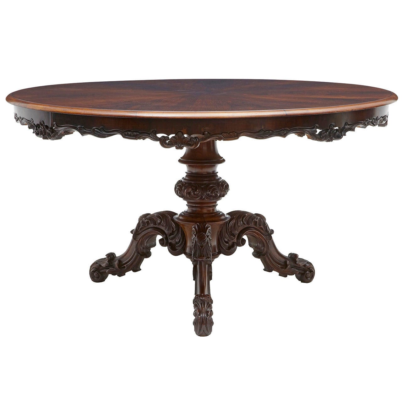 Fine 19th Century Continental Carved Rosewood Center Dining Table